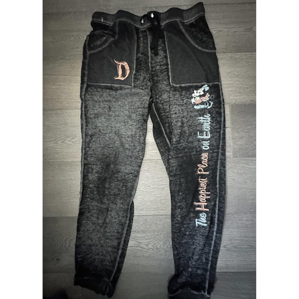 Disney Parks Sweatpants Mens Large Gray Mickey Minnie Happiest Place Joggers